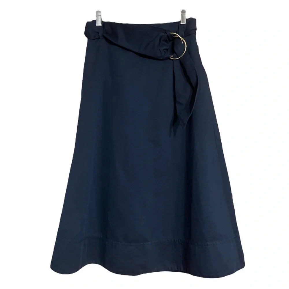 Club Monaco Navy Blue Belted A Line Midi Skirt Sz 00 NWT